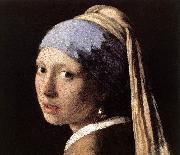 VERMEER VAN DELFT, Jan Girl with a Pearl Earring (detail) wet oil painting
